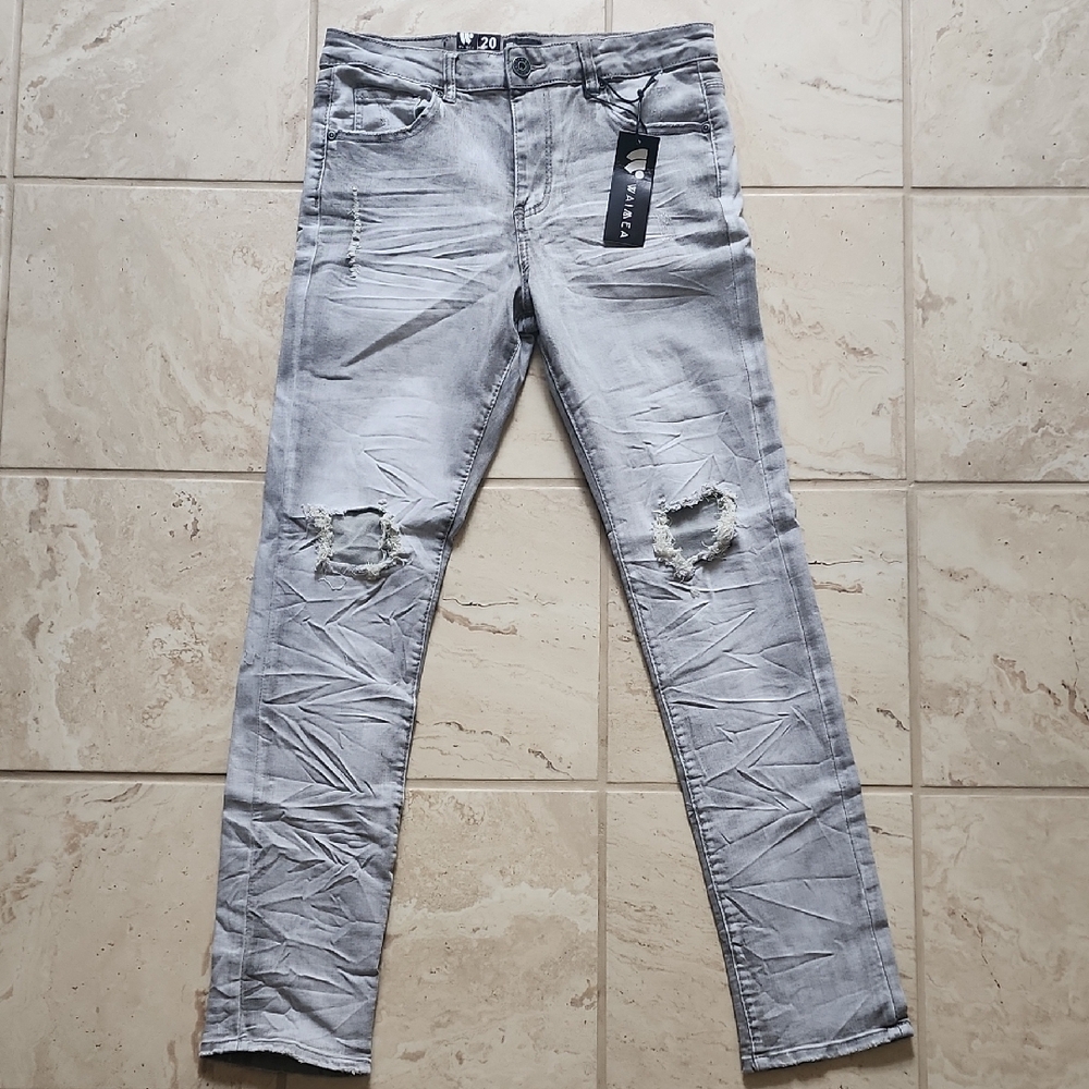 Men's Distressed Gray Jeans
